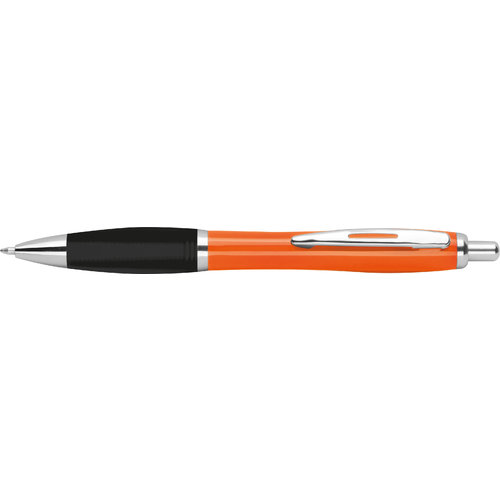 Stylo  bille orange en ABS avec clip et mcanisme  poussoir.