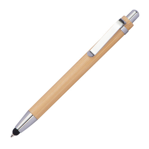 Stylo  bille en bois beige avec clip et mcanisme  pression.