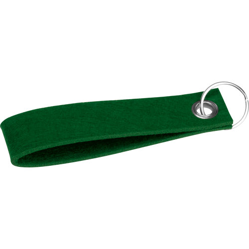 Porte-cls en feutre vert avec anneau en mtal.