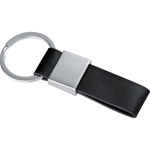 Porte-cls en cuir noir avec anneau en mtal.