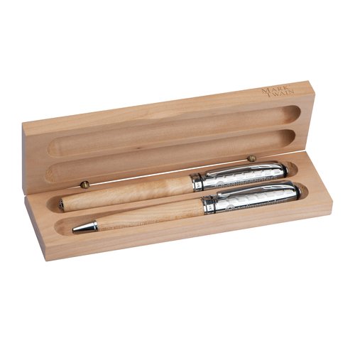 Set d'criture en bois beige avec stylo  bille et stylo plume.