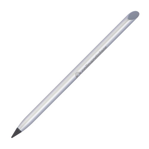Outil d'criture en mtal gris sans encre avec pointe arrondie.