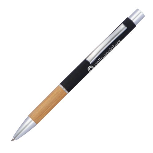 Stylo  bille en aluminium noir avec lments mtalliques et clip.