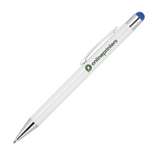 Stylo  bille en mtal bleu avec fonction stylet et clip.
