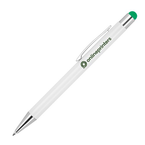 Stylo  bille vert avec fonction stylet tactile et clip.