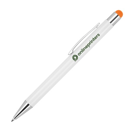 Stylo  bille orange avec stylet tactile et clip.
