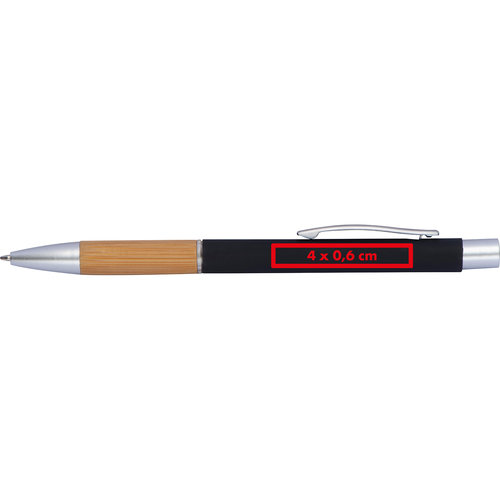 Stylo  bille noir en aluminium et bambou avec clip.