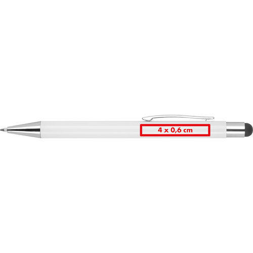 Stylo  bille blanc avec stylet tactile et clip.