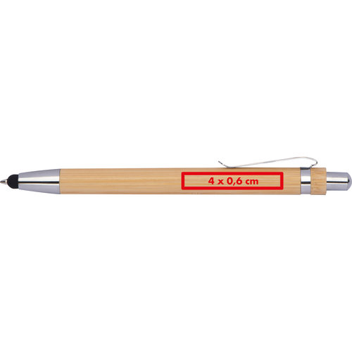 Stylo  bille couleur bois avec lments mtalliques et fonction stylet tactile.