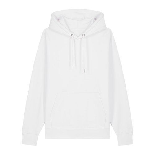 Sweat  capuche blanc en coton, unisexe, avec capuche et poche kangourou.