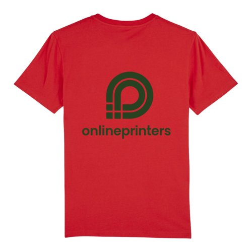 T-shirt rouge en coton biologique, coupe unisexe,  manches courtes.
