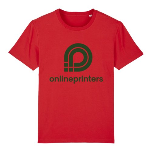 T-shirt rouge en coton biologique avec manches courtes.