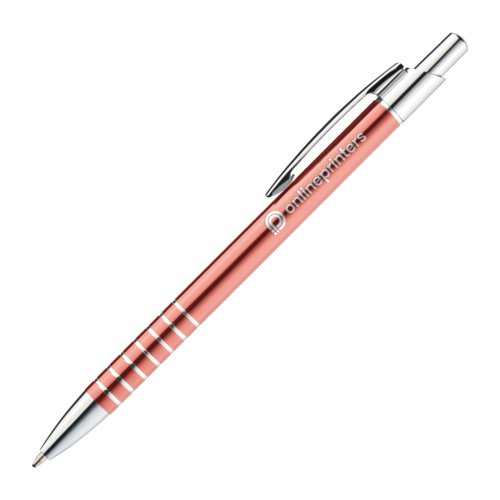 Stylo  bille en mtal orange avec clip et mcanisme  pression.