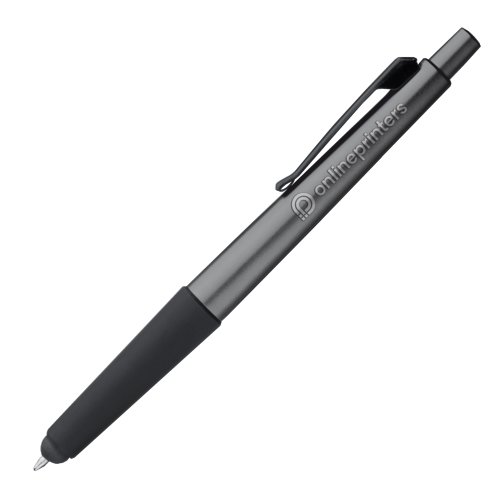 Stylo  bille en mtal gris avec fonction tactile et clip.