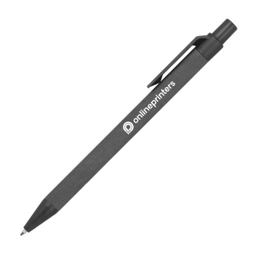 Stylo  bille en carton noir avec clip et bouton-poussoir.
