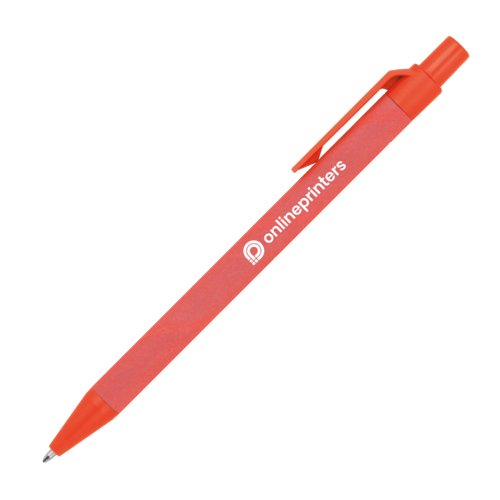 Stylo  bille en papier rouge avec clip et mcanisme  pression.