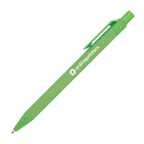 Stylo  bille en papier vert avec clip et mcanisme  pression.