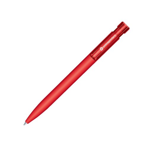 Stylo  bille rouge avec mcanisme  bouton-poussoir et surface douce.