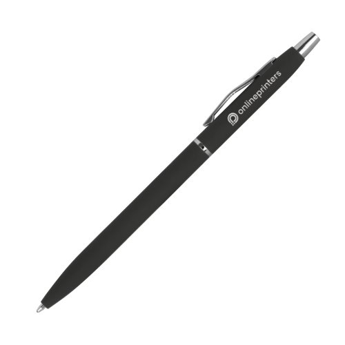 Stylo  bille en mtal noir avec clip et bouton-poussoir.