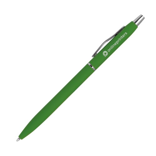 Stylo  bille en mtal vert avec clip et mcanisme  pression.