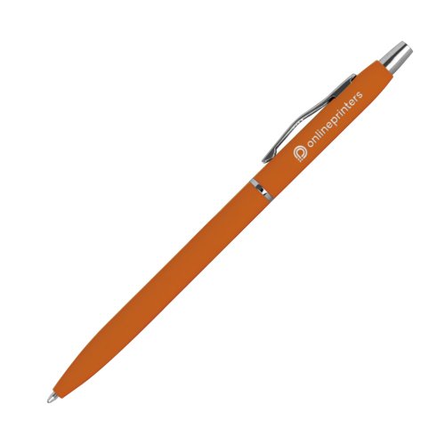 Stylo  bille en mtal orange avec clip et mcanisme  pression.