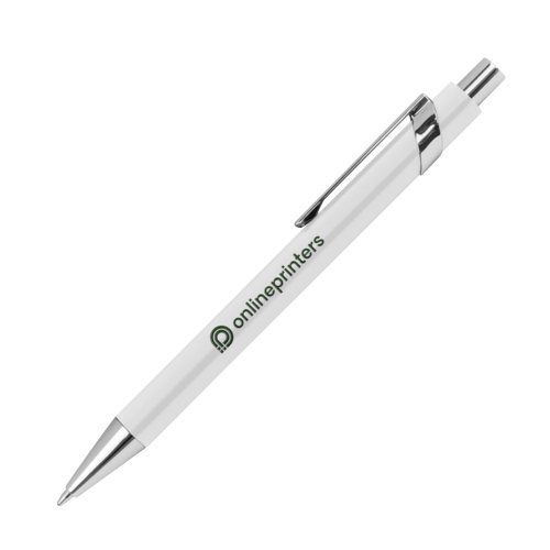 Stylo  bille en mtal blanc  motifs avec clip et mcanisme  pression.