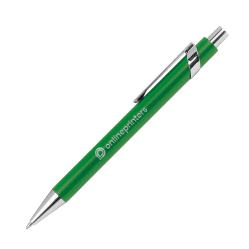 Stylo  bille en mtal vert  motifs avec clip et mcanisme  poussoir.