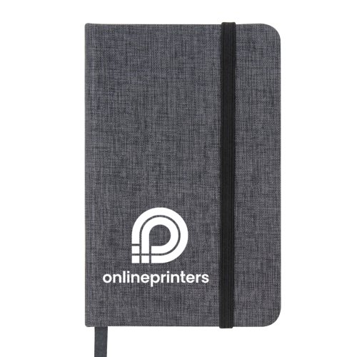 Carnet gris avec fermeture lastique et marque-page ruban.