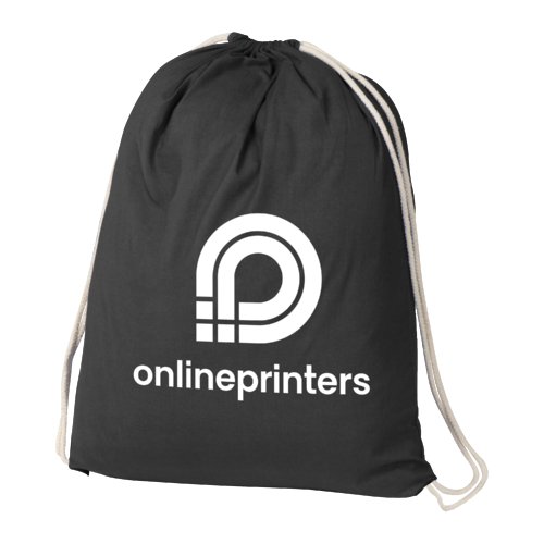 Sac de sport noir en coton avec cordon de serrage.