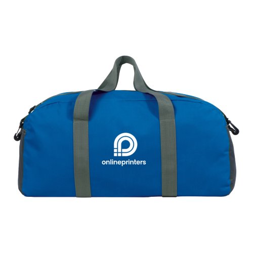 Sac de sport bleu en tissu rsistant avec poignes de transport.
