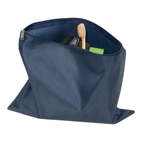 Ensemble de voyage bleu fonc avec fermeture clair. Comprend quatre pices.