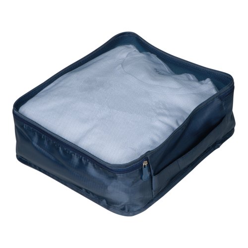 Set de voyage textile bleu fonc, 4 pices avec fermeture clair.