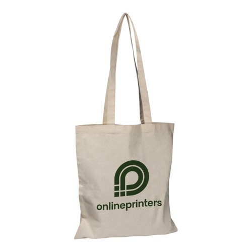 Sac beige en coton avec anses et motif.