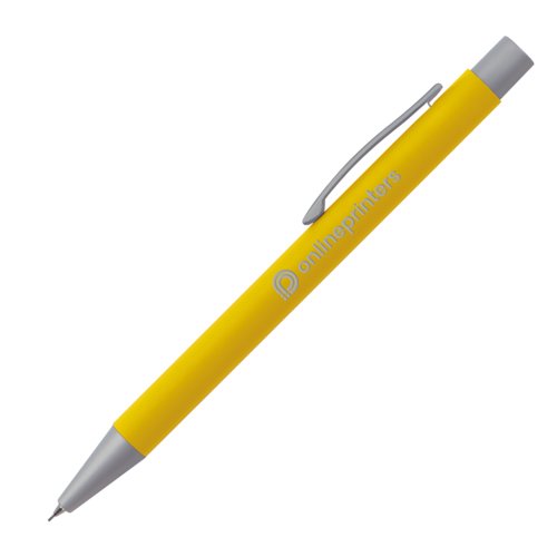 Porte-mine jaune avec clip et mcanisme  poussoir.