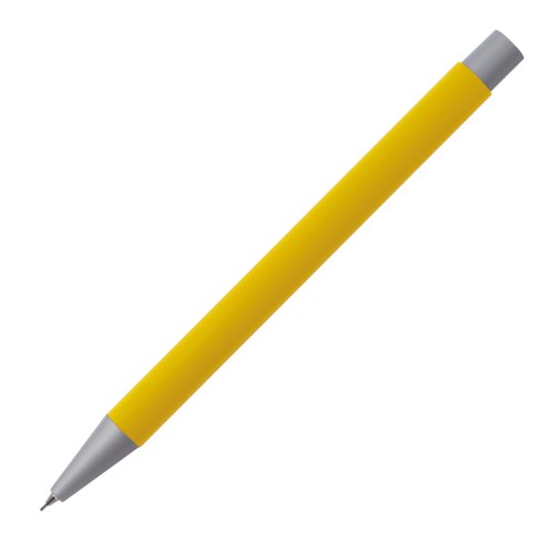 Porte-mine jaune avec capuchon amovible et clip.