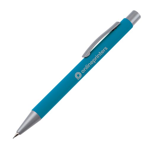 Porte-mine bleu clair avec clip et mcanisme  poussoir.