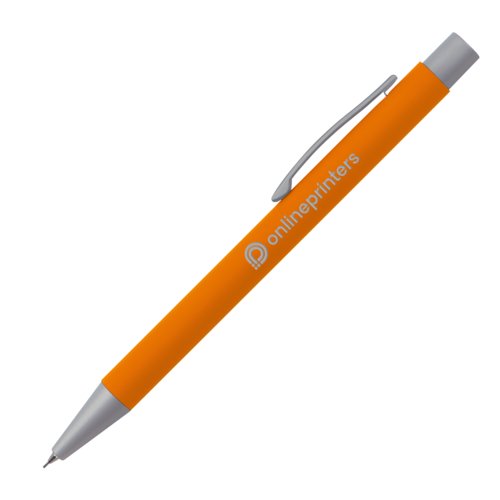 Porte-mine orange avec clip et mcanisme  poussoir.