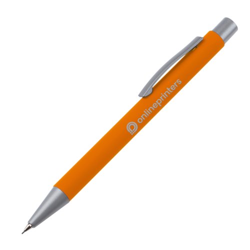 Porte-mine orange avec clip et mcanisme  poussoir.