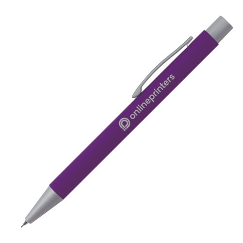 Porte-mine violet avec clip et mcanisme  poussoir.