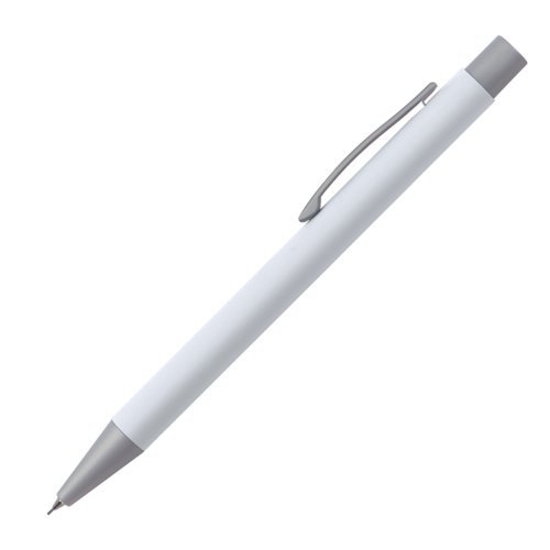 Porte-mine blanc avec clip et mcanisme  poussoir.