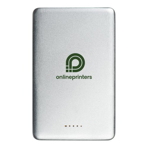 Batterie externe argente avec port USB pour charger des appareils.