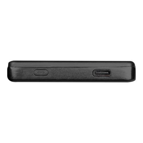 Batterie externe noire avec ports USB.