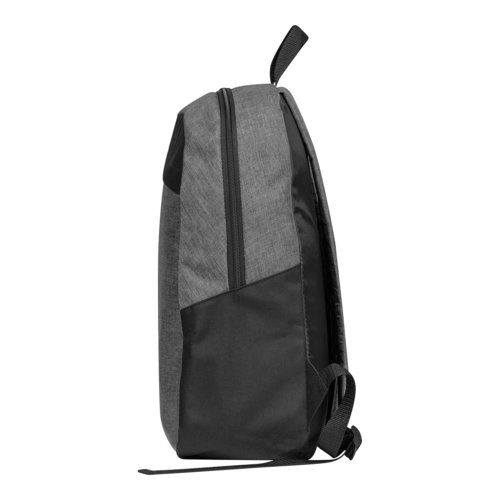 Sac  dos en tissu gris avec fermeture clair et bretelles rglables.