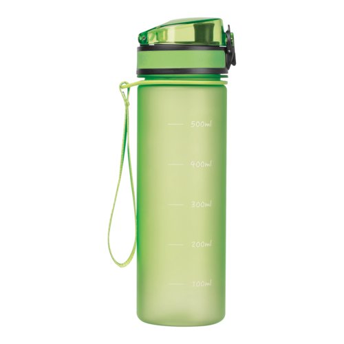 Bouteille d'eau en Tritan vert pomme avec couvercle et boucle de transport.