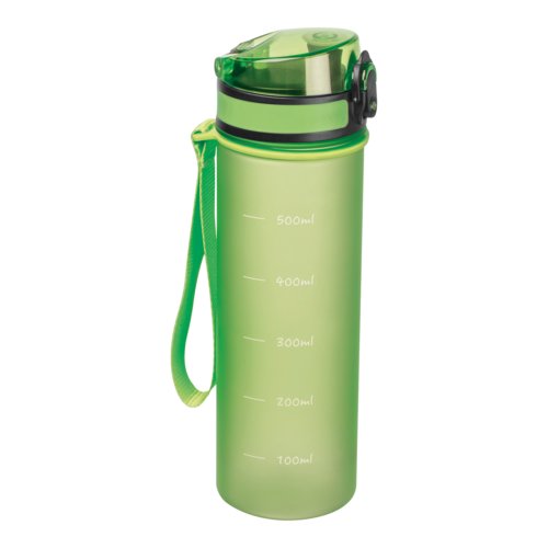 Bouteille d'eau en tritan vert pomme avec dragonne et couvercle.