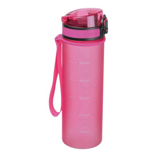Bouteille d'eau rose en Tritan avec dragonne et bouchon  vis.