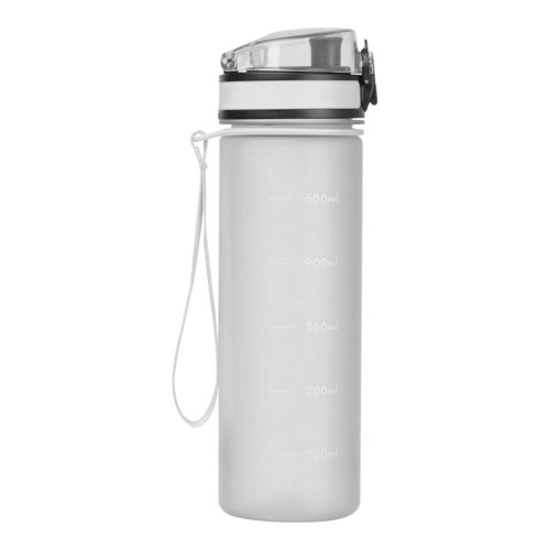 Bouteille d'eau transparente en Tritan avec couvercle et boucle de transport.