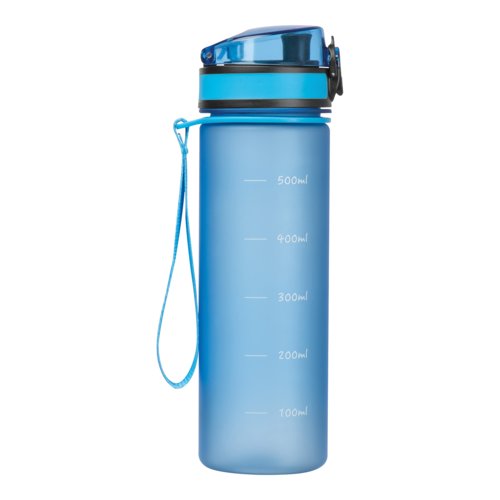 Bouteille d'eau en Tritan bleu clair avec boucle de transport.