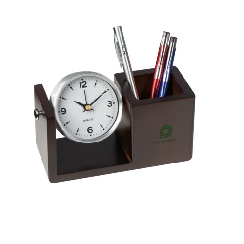 Horloge de table en aluminium avec pot  crayons.