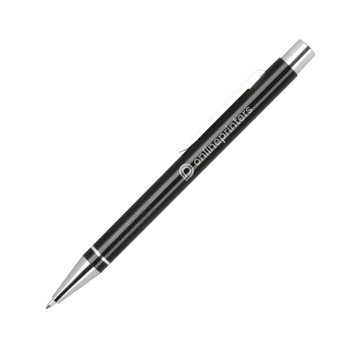 Stylo gel noir avec capuchon et lments en mtal.